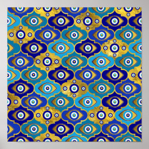 Evil Eye Charms in Quatrefoil Pattern Poster