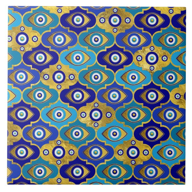 Evil Eye Charms in Quatrefoil Pattern Tile (Front)