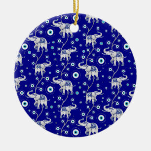 Evil Eye Elephant Good Luck amulet pattern Ceramic Ornament