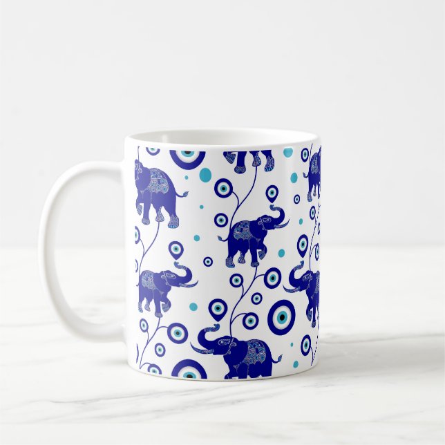 Evil Eye Elephant Good Luck amulet pattern Coffee Mug (Left)
