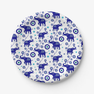 Evil Eye Elephant Good Luck amulet pattern Paper Plate