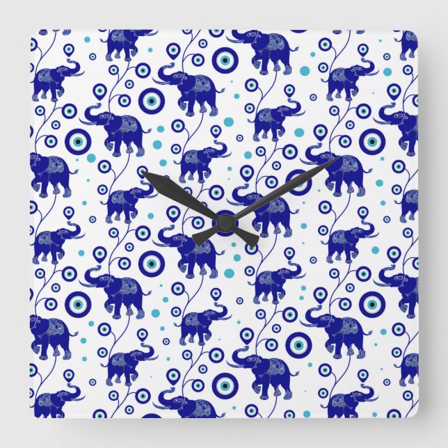 Evil Eye Elephant Good Luck amulet pattern Square Wall Clock (Front)