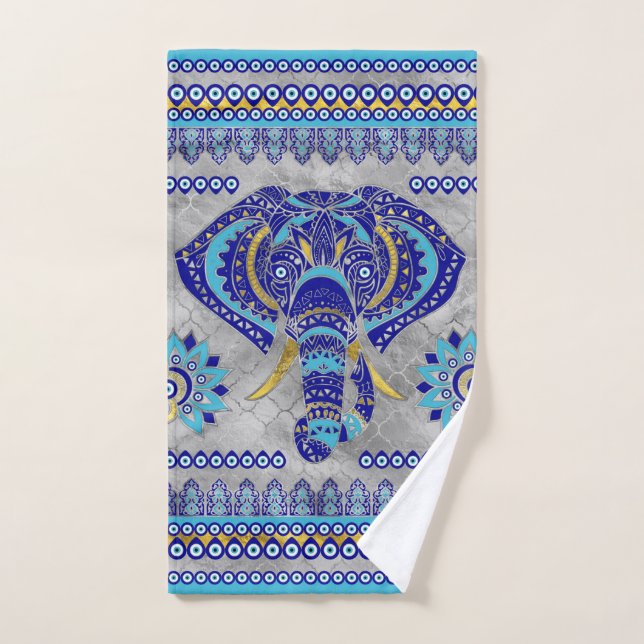 Evil Eye Elephant Ornamental Pattern Bath Towel Set (Hand Towel)