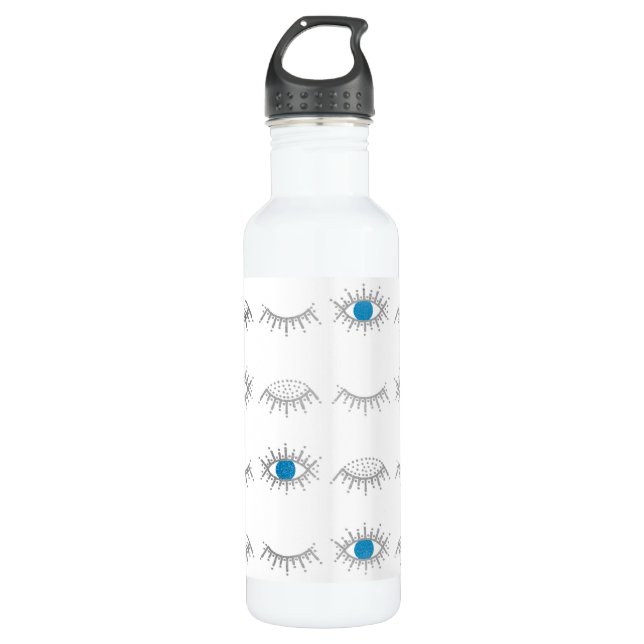 Evil Eye Eyelashes Nazar Mati Pattern  Silver Blue 710 Ml Water Bottle (Front)