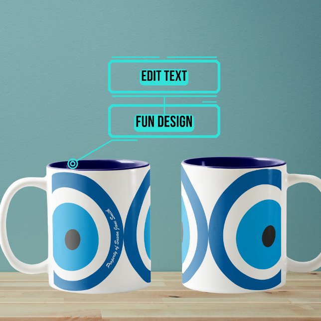 "Evil Eye" Good Luck Amulet Custom Mug (The "eye" has been a fixture in Greece dating back to at least the 6th century BC.)