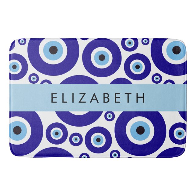 Evil Eye, Greek Eye, Turkish Eye, Mati, Your Name Bath Mat (Front)