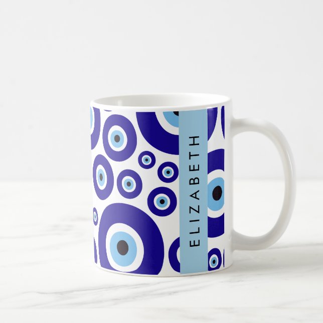 Evil Eye, Greek Eye, Turkish Eye, Mati, Your Name Coffee Mug (Right)