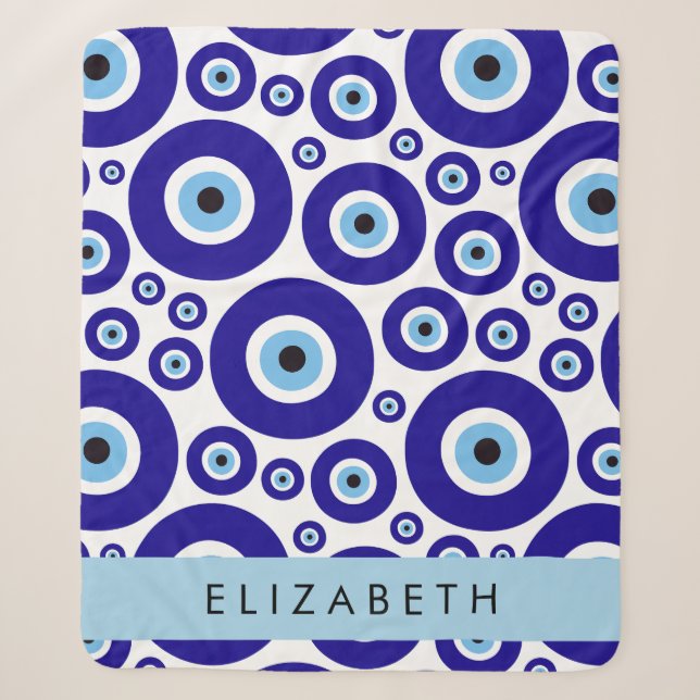Evil Eye, Greek Eye, Turkish Eye, Mati, Your Name Sherpa Blanket (Front)