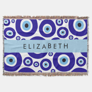 Evil Eye, Greek Eye, Turkish Eye, Mati, Your Name Throw Blanket