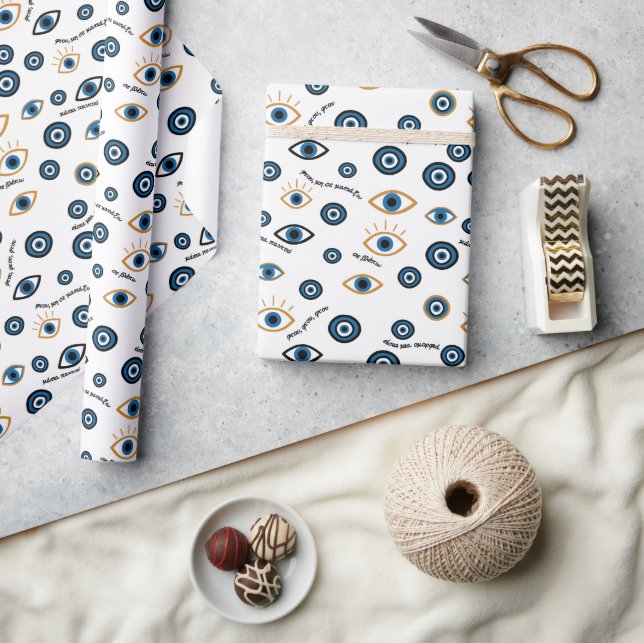 Evil Eye Greek Pattern: “Ftou Ftou” Amulet Wrapping Paper (Crafts)
