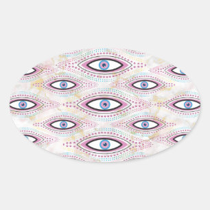 Evil Eye Illustrated eye colourful Oval Sticker