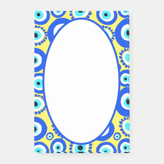 Evil Eye Lucky Symbol Blue White Yellow Pattern Post-it Notes (Front)