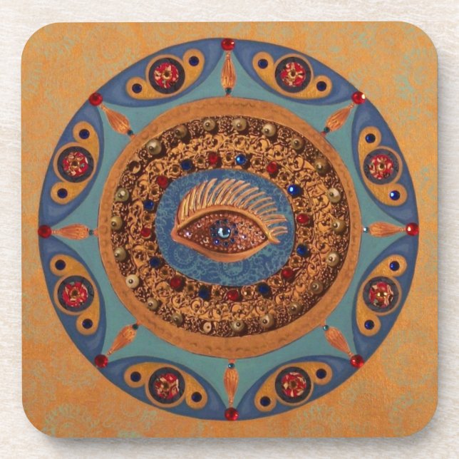 Evil Eye Mandala: Good Luck Symbol Coaster (Front)