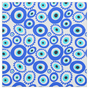 Evil Eye Mediterranean Blue White Eyes Pattern Fabric