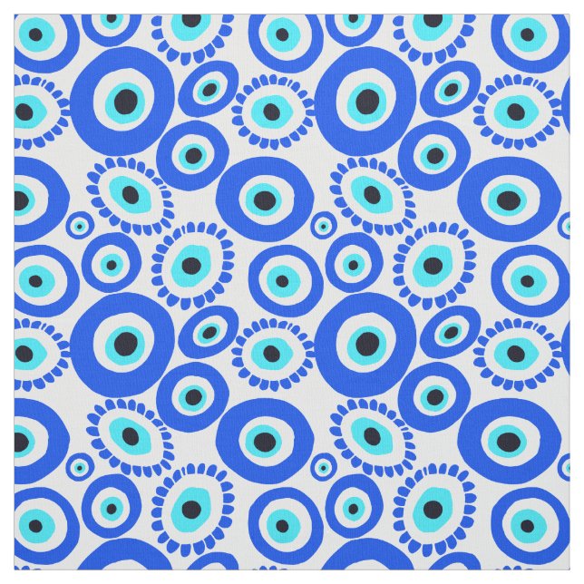Evil Eye Mediterranean Blue White Eyes Pattern Fabric (Swatch)