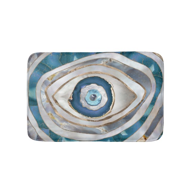 Evil Eye Mineral textures and gold Bath Mat (Front)