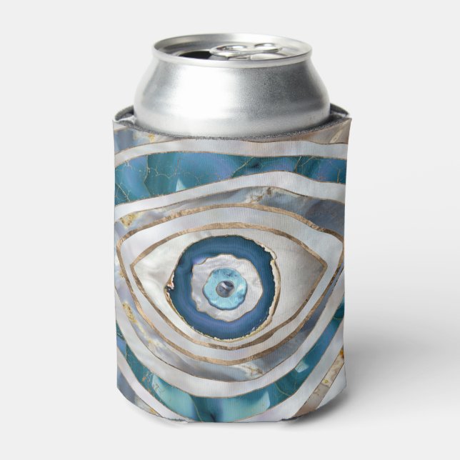 Evil Eye Mineral textures and gold Can Cooler (Can Front)
