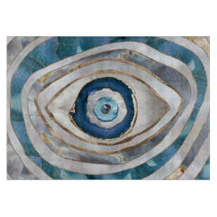 Evil Eye Mineral textures and gold Cutting Board