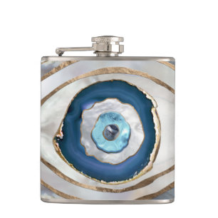 Evil Eye Mineral textures and gold Hip Flask