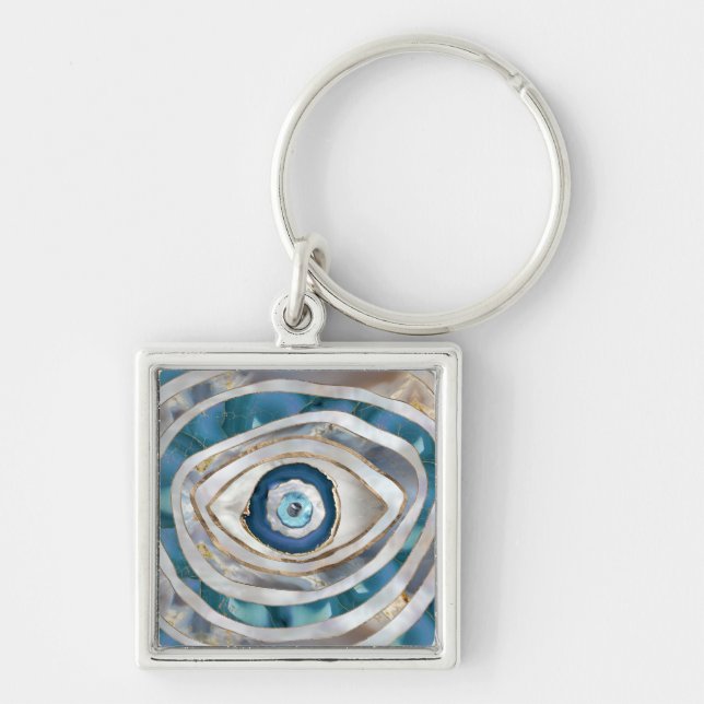 Evil Eye Mineral textures and gold Keychain (Front)