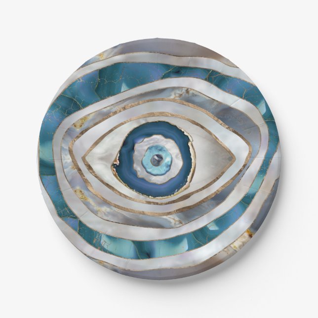 Evil Eye Mineral textures and gold Paper Plate (Front)