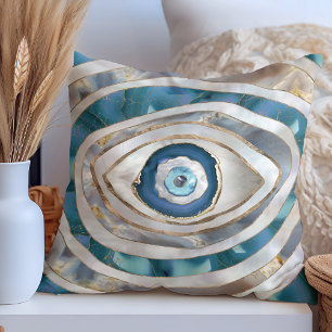 Evil Eye Mineral textures and gold Throw Pillow