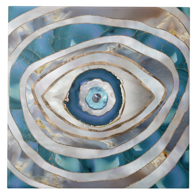 Evil Eye Mineral textures and gold Tile (Front)