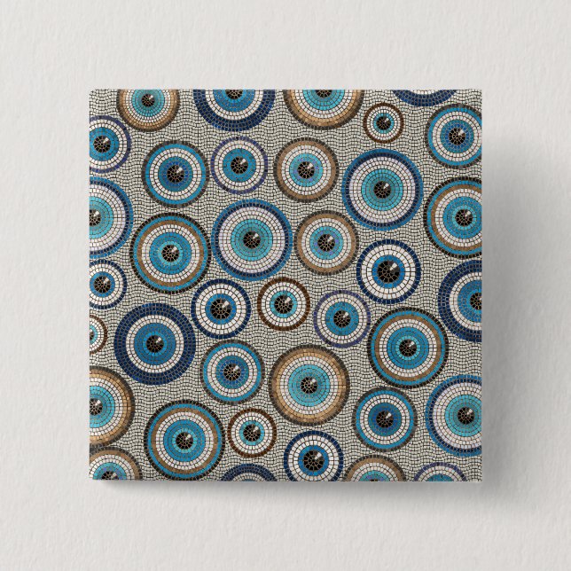 Evil Eye Mosaic Tile Pattern 2 Inch Square Button (Front)