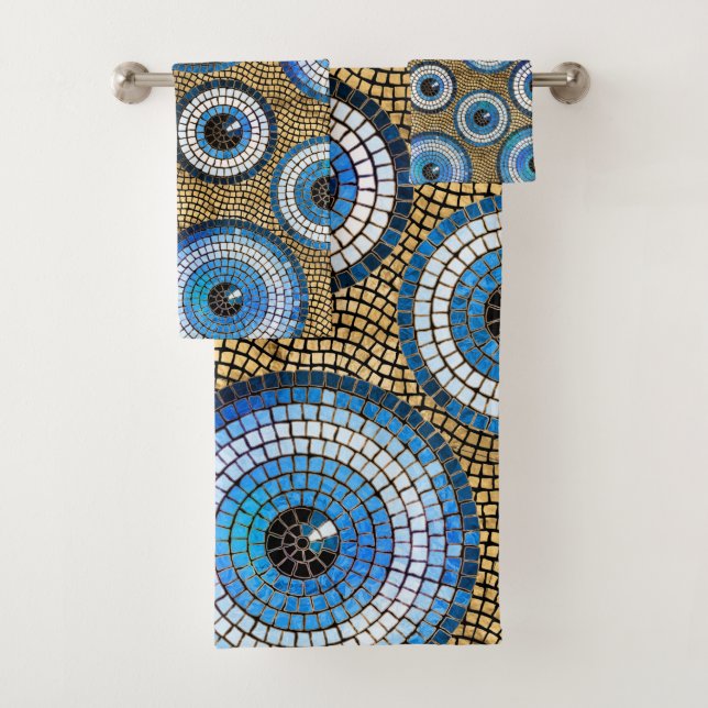 Evil Eye Mosaic Tile Pattern Bath Towel Set (Insitu)