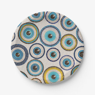 Evil Eye Mosaic Tile Pattern Paper Plate