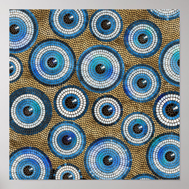 Evil Eye Mosaic Tile Pattern Poster (Front)