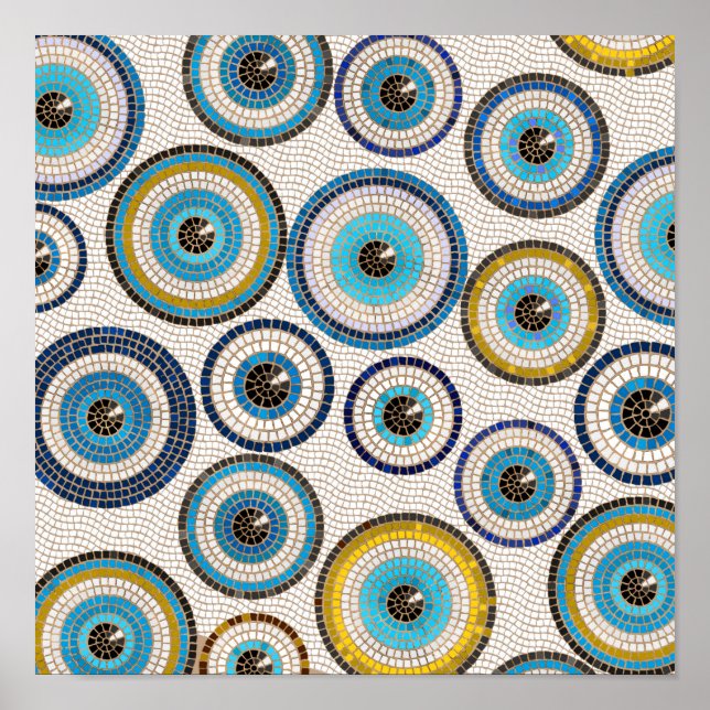 Evil Eye Mosaic Tile Pattern Poster (Front)