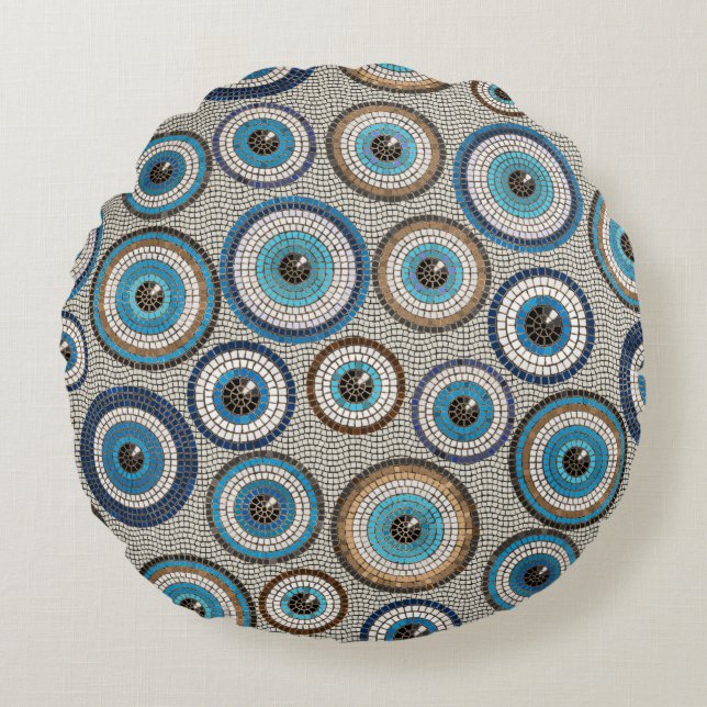 Evil Eye Mosaic Tile Pattern Round Pillow (Front)