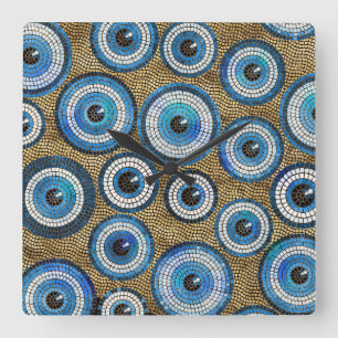 Evil Eye Mosaic Tile Pattern Square Wall Clock