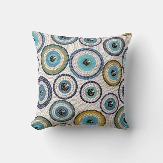 Evil Eye Mosaic Tile Pattern Throw Pillow (Front)