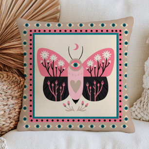 Evil Eye Moth Elegant Insect Mystical Pastel Throw Pillow