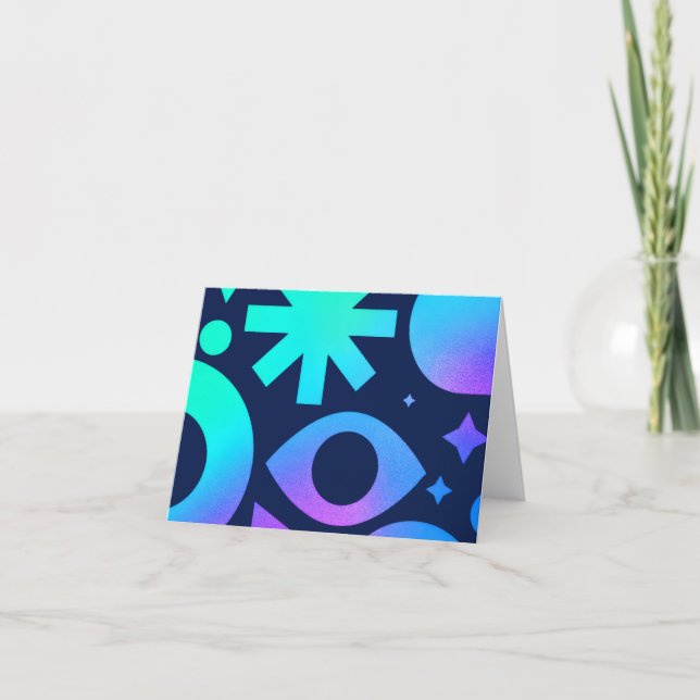 Evil Eye Note Card Cosmic Teal Purple Mystical (Front)