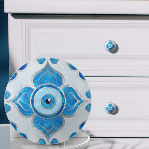 Evil Eye Ornament Blues and Pearl Ceramic Knob