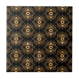 Evil Eye Ornament Pattern -  Black and Gold Tile