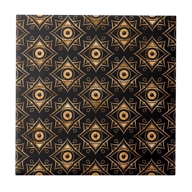 Evil Eye Ornament Pattern -  Black and Gold Tile (Front)