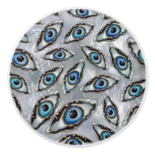 Evil Eye Pattern Geodes and Crystals on pearl Ceramic Knob