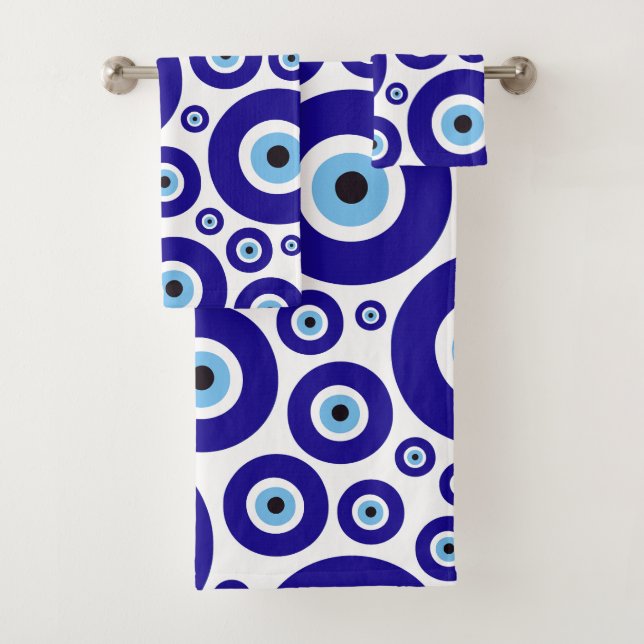 Evil Eye Pattern, Greek Eye, Turkish Eye, Nazar Bath Towel Set (Insitu)