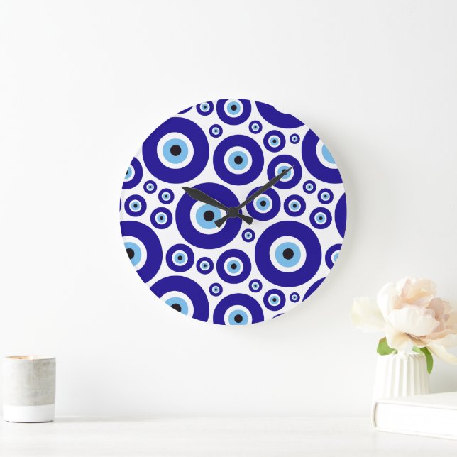 Evil Eye Pattern, Greek Eye, Turkish Eye, Nazar Large Clock (Home)