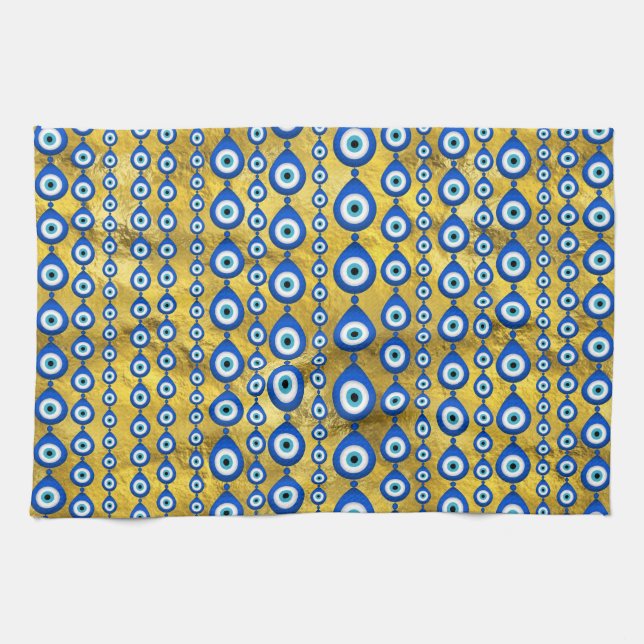 Evil Eye pattern on golden texture Kitchen Towel (Horizontal)
