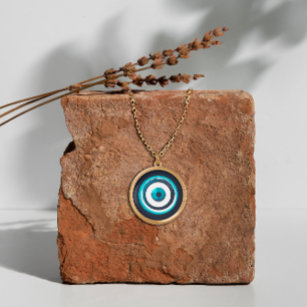 Evil Eye Pendant Necklace - Greek Charm Faux Gold 