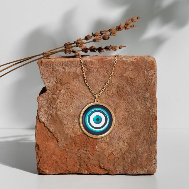 Evil Eye Pendant Necklace - Greek Charm Faux Gold 