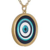 Evil Eye Pendant Necklace - Greek Charm Faux Gold  (Front Left)