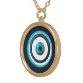 Evil Eye Pendant Necklace - Greek Charm Faux Gold  (Front Right)