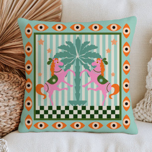 Evil Eye Pony Horses Dopamine Aesthetic Mint Green Throw Pillow