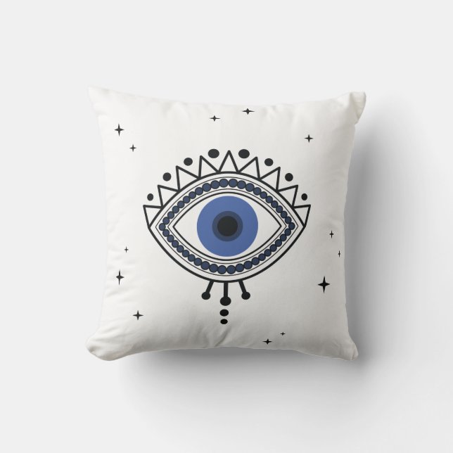 Evil eye protection ethnic talisman magic blue eye throw pillow (Front)